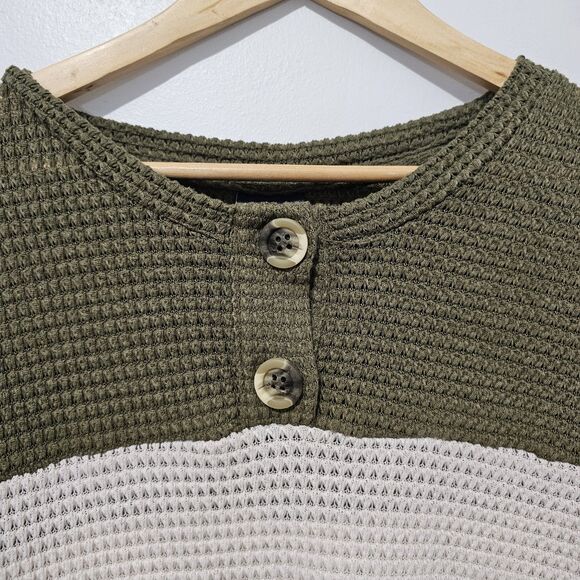 Daytrip - Sweater Waffle Knit - Size M - Cream Green Copper Colorblock - Picture 4 of 10